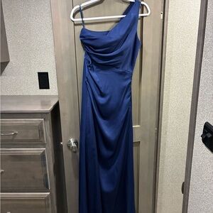 Chic One-Shoulder Navy Dress